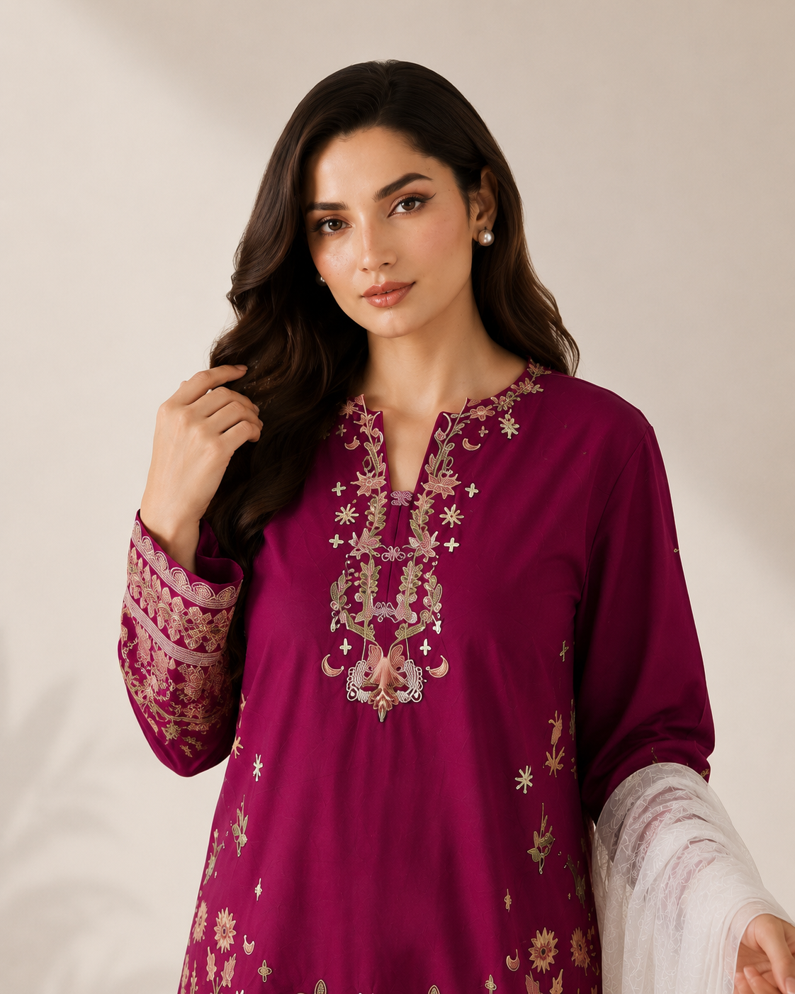 Wine 3PC Summer Embroidered Dress